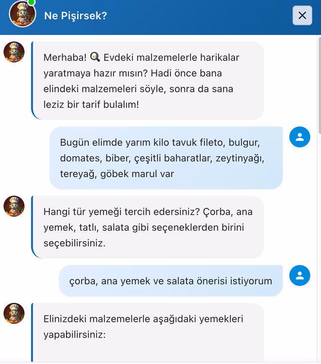 Yapay Zeka ile günün yemek tarifi önerisi!