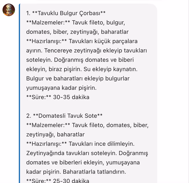 Yapay Zeka ile günün yemek tarifi önerisi!