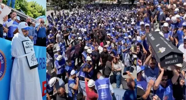 Gölcük Tersanesi işçilerinden tarihi protesto! Tabut getirdiler, daha ne desinler?