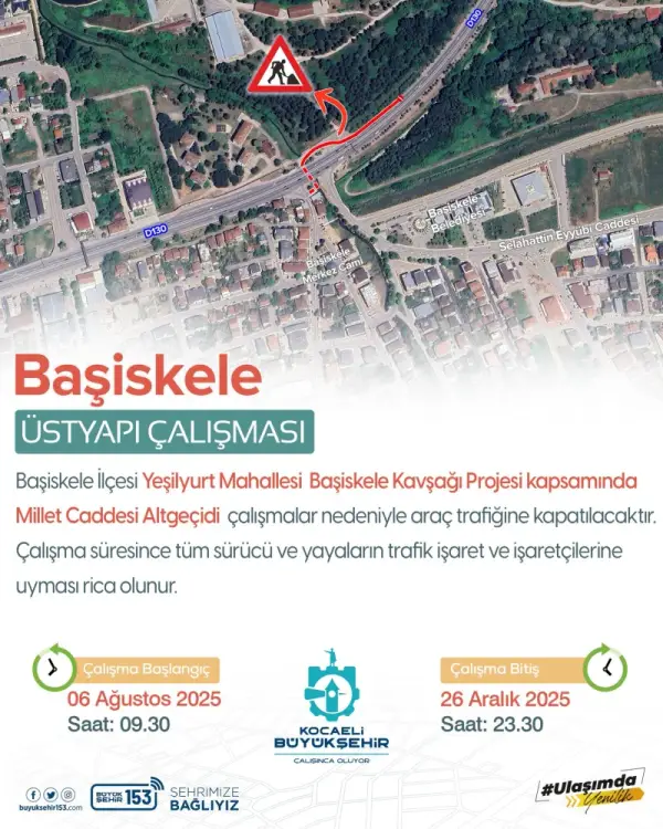 Başiskele Kasap Durağı Altgeçidi Trafiğe Geçici Olarak Kapatıldı
