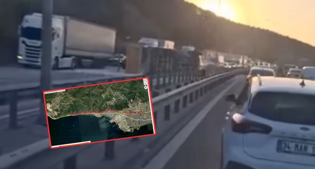 Otobanda TIR devrildi, trafik felç! 8 dakikalık yol 216 dakikaya çıktı