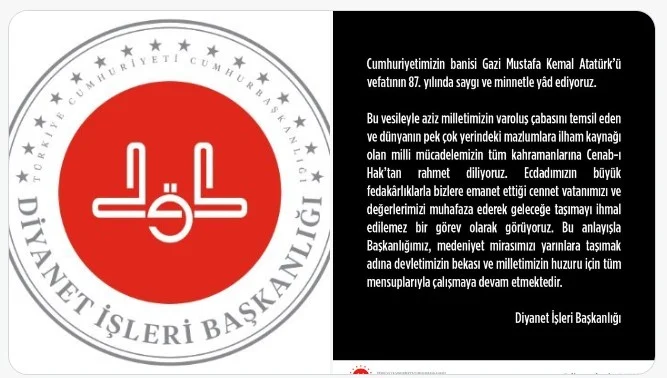 Diyanet İşleri Başkanlığı’ndan 10 Kasım Mesajı!
