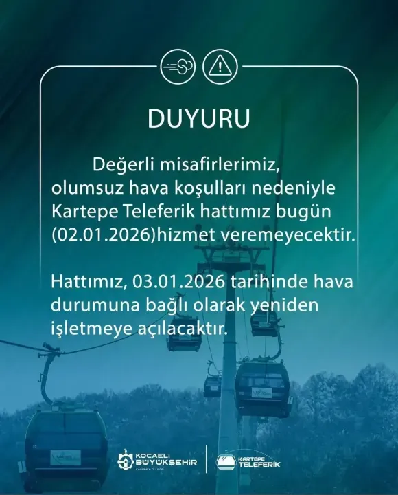 Kartepe Teleferik hattı güvenlik nedeniyle kapalı