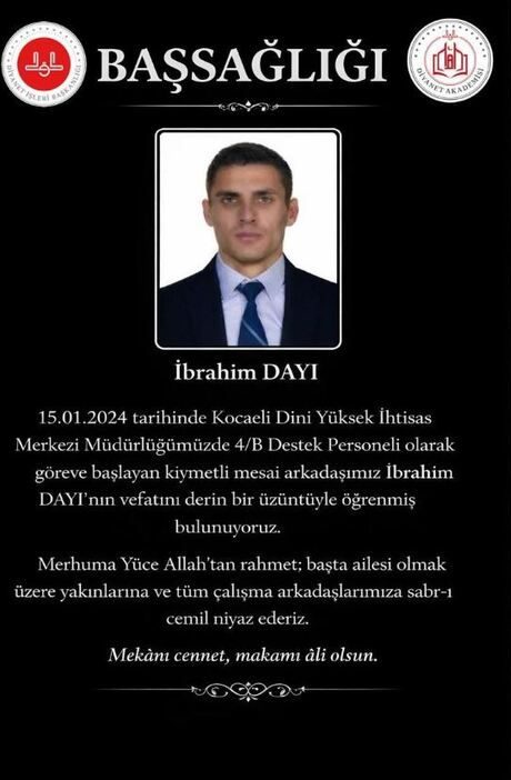 Kocaeli Dini Yüksek İhtisas Merkezi personeli İbrahim Dayı hayatını kaybetti