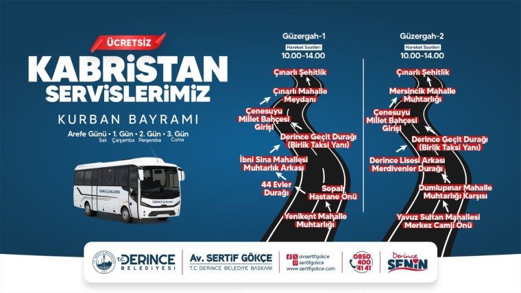Derince’de bayram boyunca mezarlıklara ücretsiz ulaşım sağlanacak