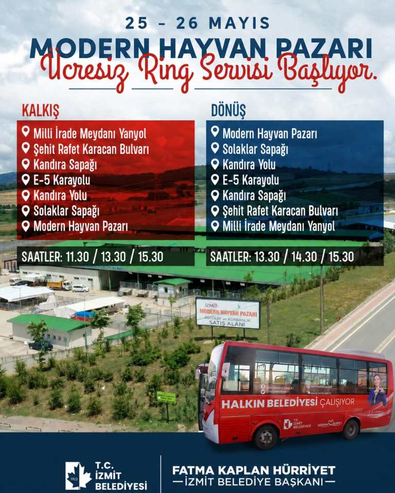 İzmit Belediyesinden Modern Hayvan Pazarı’na ücretsiz ulaşım desteği