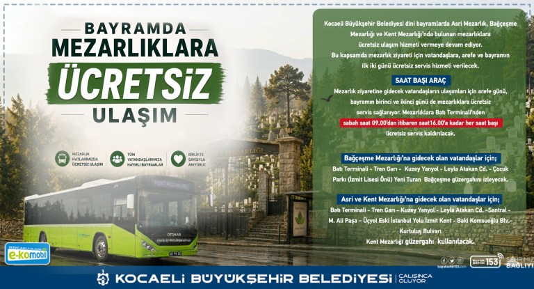 Kocaeli’de bayramda mezarlıklara ücretsiz ulaşım