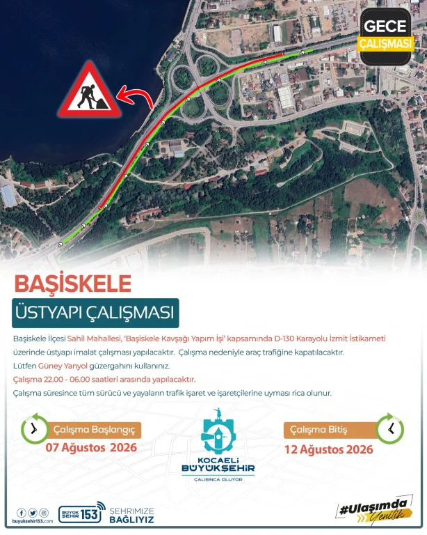 Başiskele Kavşağı'nda gece çalışması: Yol kapanıyor!