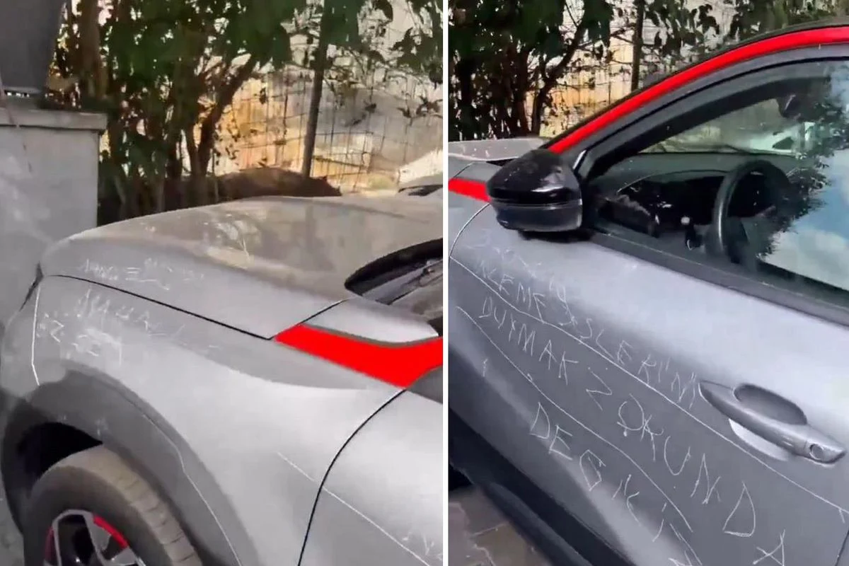Otomobili çizip üzerine not kazıdılar!