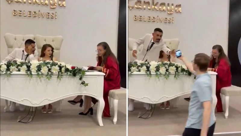 Telefona uzanan damat nikahta yere kapaklandı!