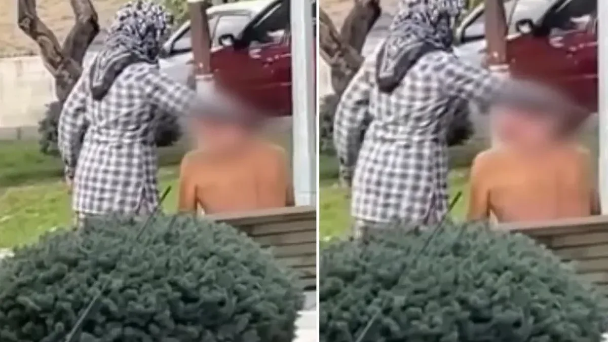 Eşini çocuk parkında tıraş etti