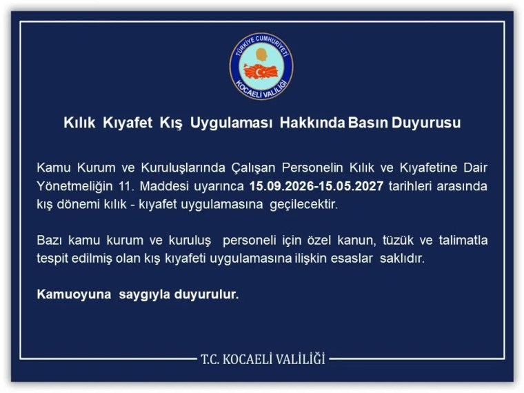 Kocaeli’de memura kışlık kıyafet dönemi başlıyor